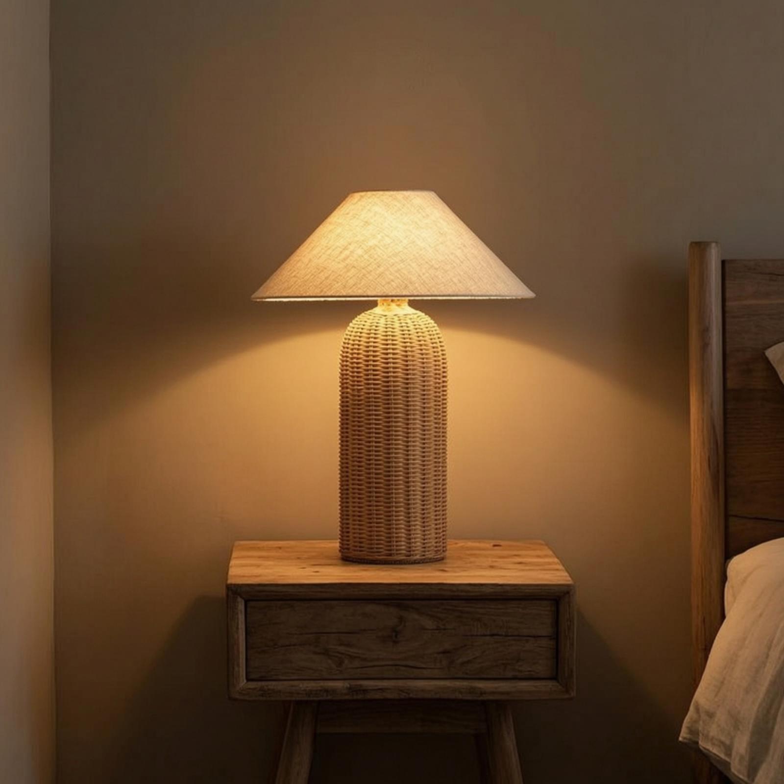 Lighting Decor - Bedside Lamp Rattan Base Fabric Shade