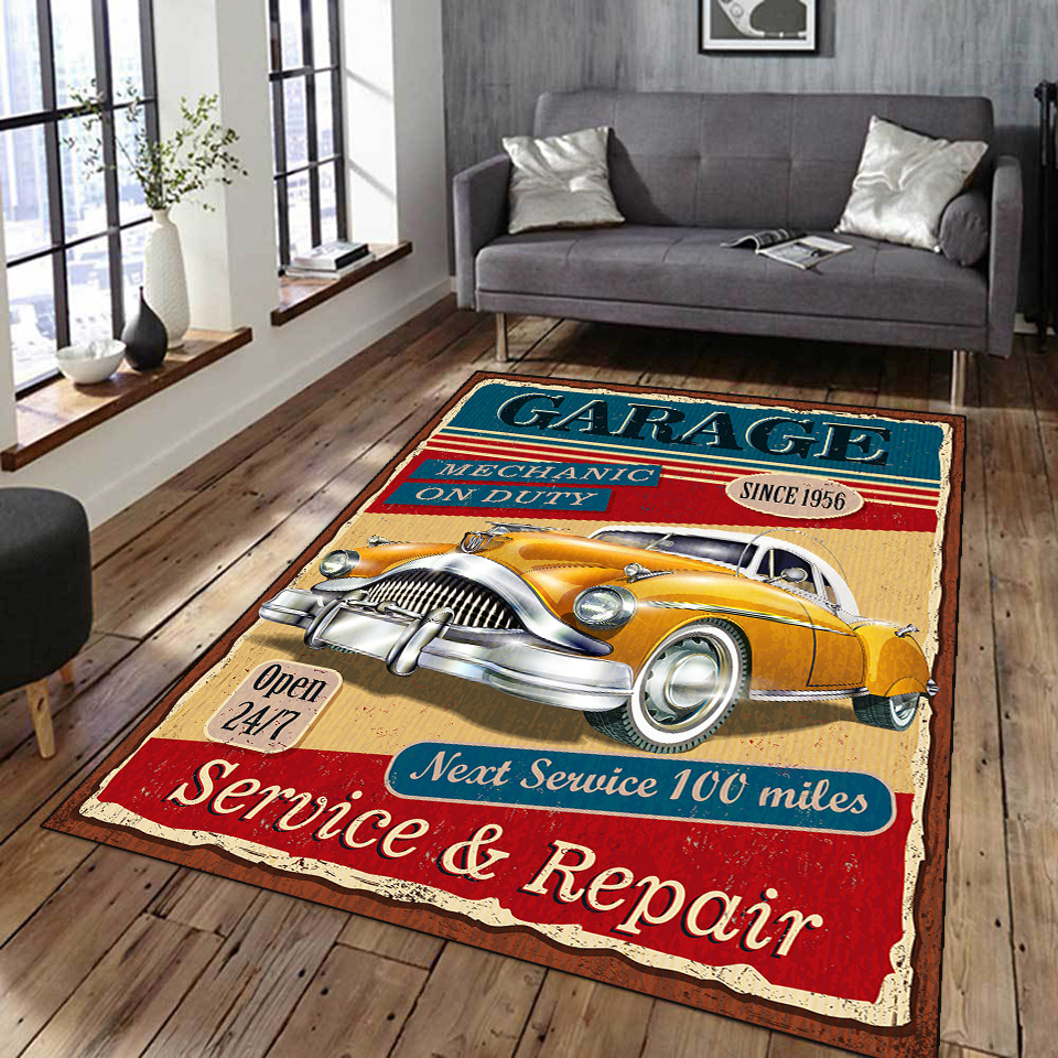 Lighting Mcqueen Bedroom Decor - Retro Classic Motorcycle Car Poster Carpet