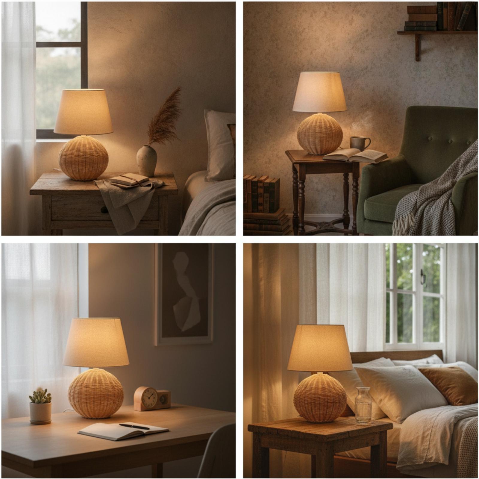 Bedside Lamp Rattan Base Fabri - đánh giá và giá Lighting Decor