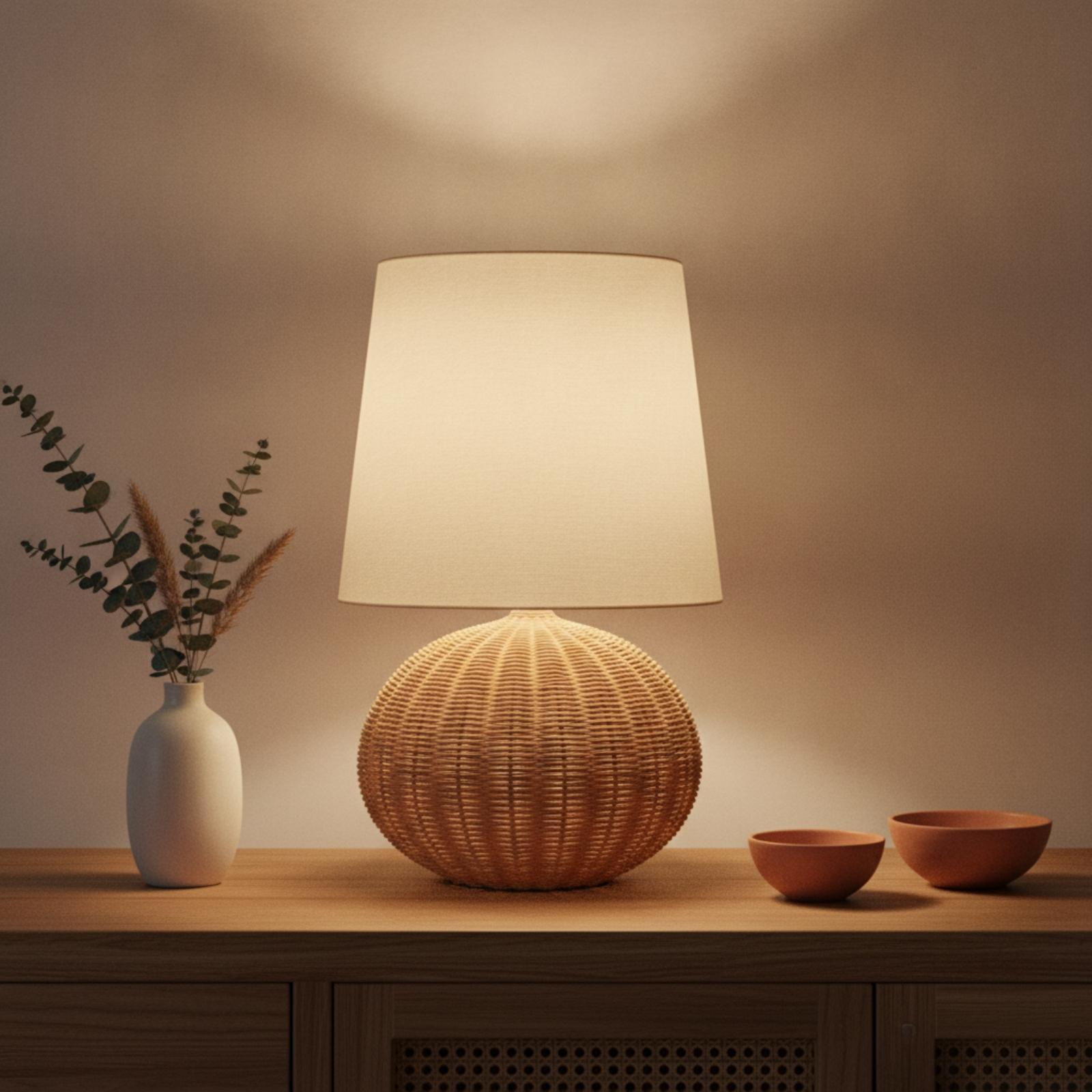 Bedside Lamp Rattan Base Fabri - đánh giá và giá Lighting Decor