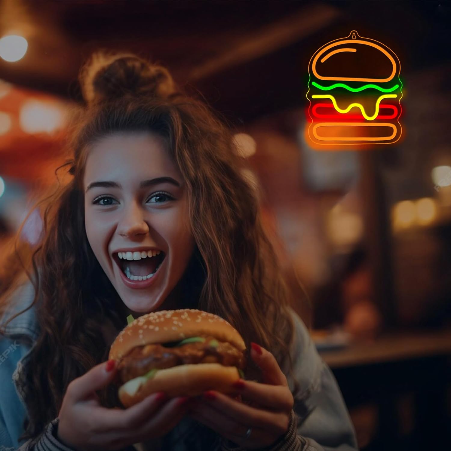Burger Neon Sign with Layered  - đánh giá và giá Lighting Decoration Ideas For Home