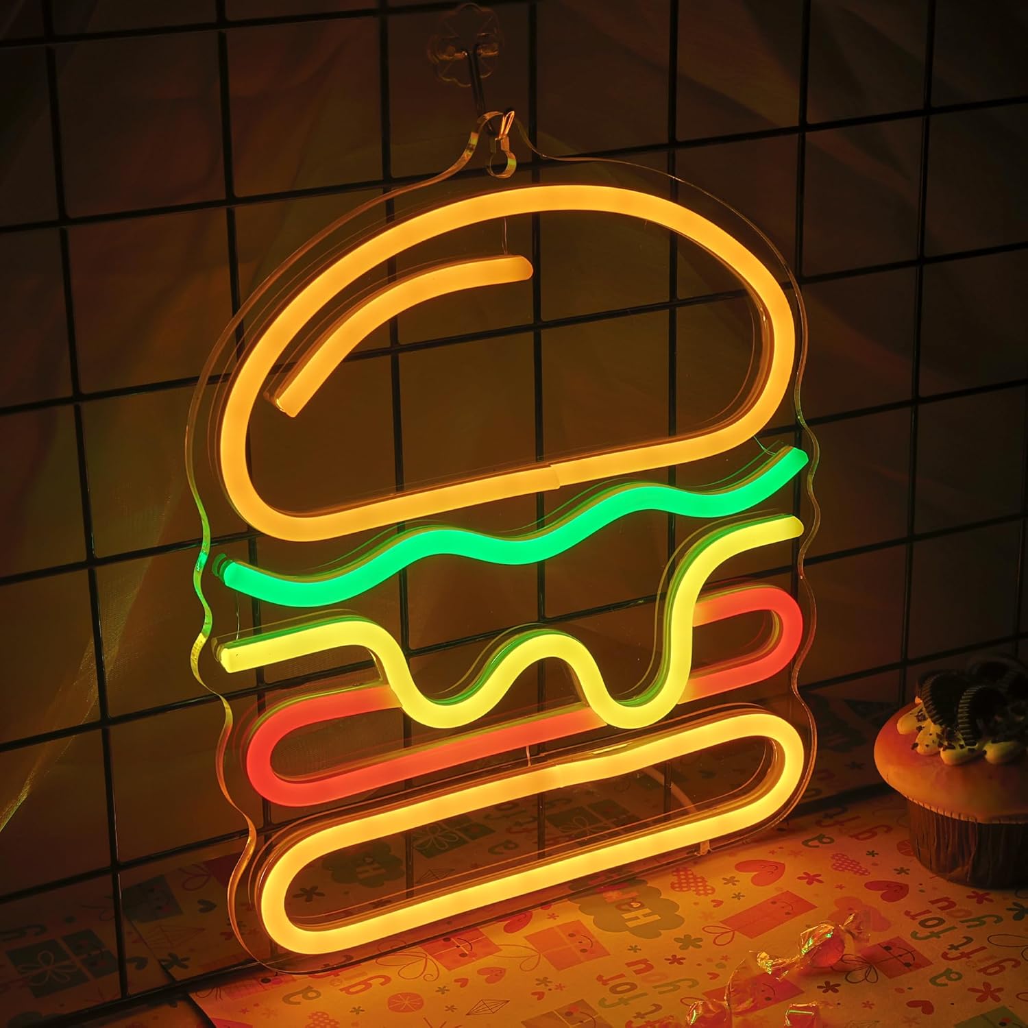 Burger Neon Sign with Layered  - đánh giá và giá Lighting Decoration Ideas For Home