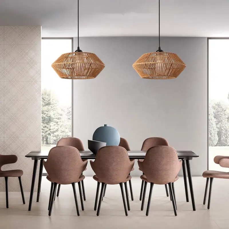 Boho Rattan Woven Pendant Ligh - đánh giá và giá Geometric Lamp Shade